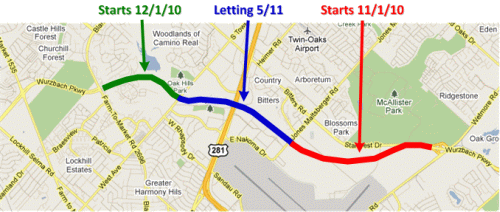 Wurzbach Pkwy construction phases